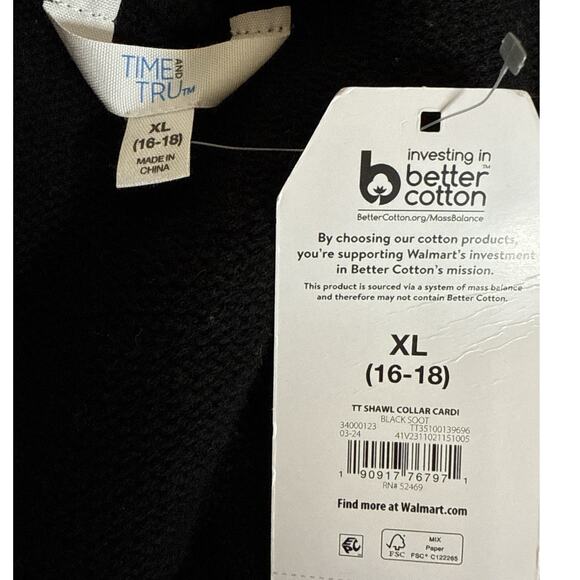 Time and Tru Women's Open Front Shawl Collar Cozy Cardigan Size XL Black NWT - Picture 7 of 8